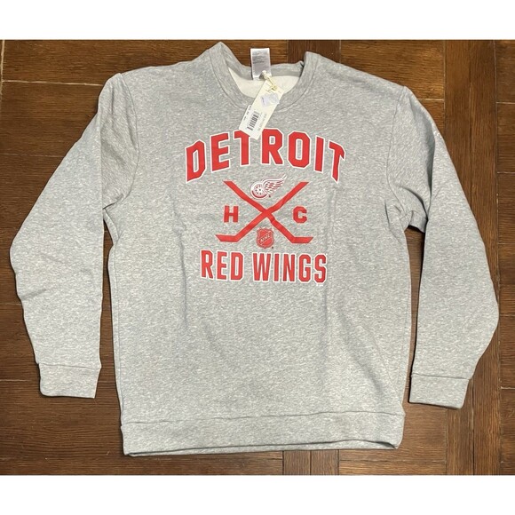 Men’s Adidas Size L Detroit Red Wings Grey Fleece Crew Neck Sweater NWT - Picture 1 of 5